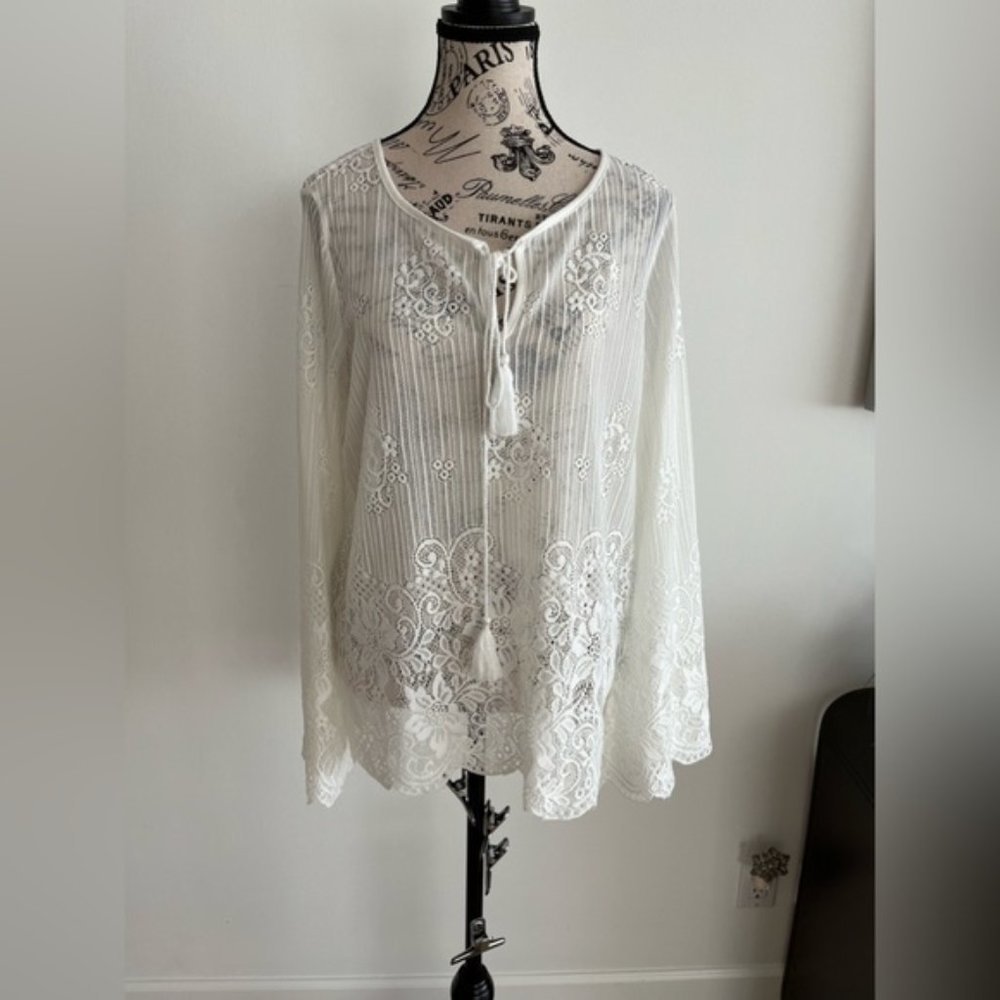 Althea sheer lace tunic/beach cover up size large (0115)